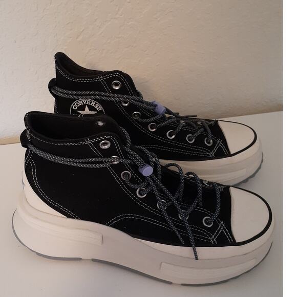 Converse All Star Run Star Black Platform Mid Top Sneakers Men 7 Ladies 8.5 - Picture 4 of 8